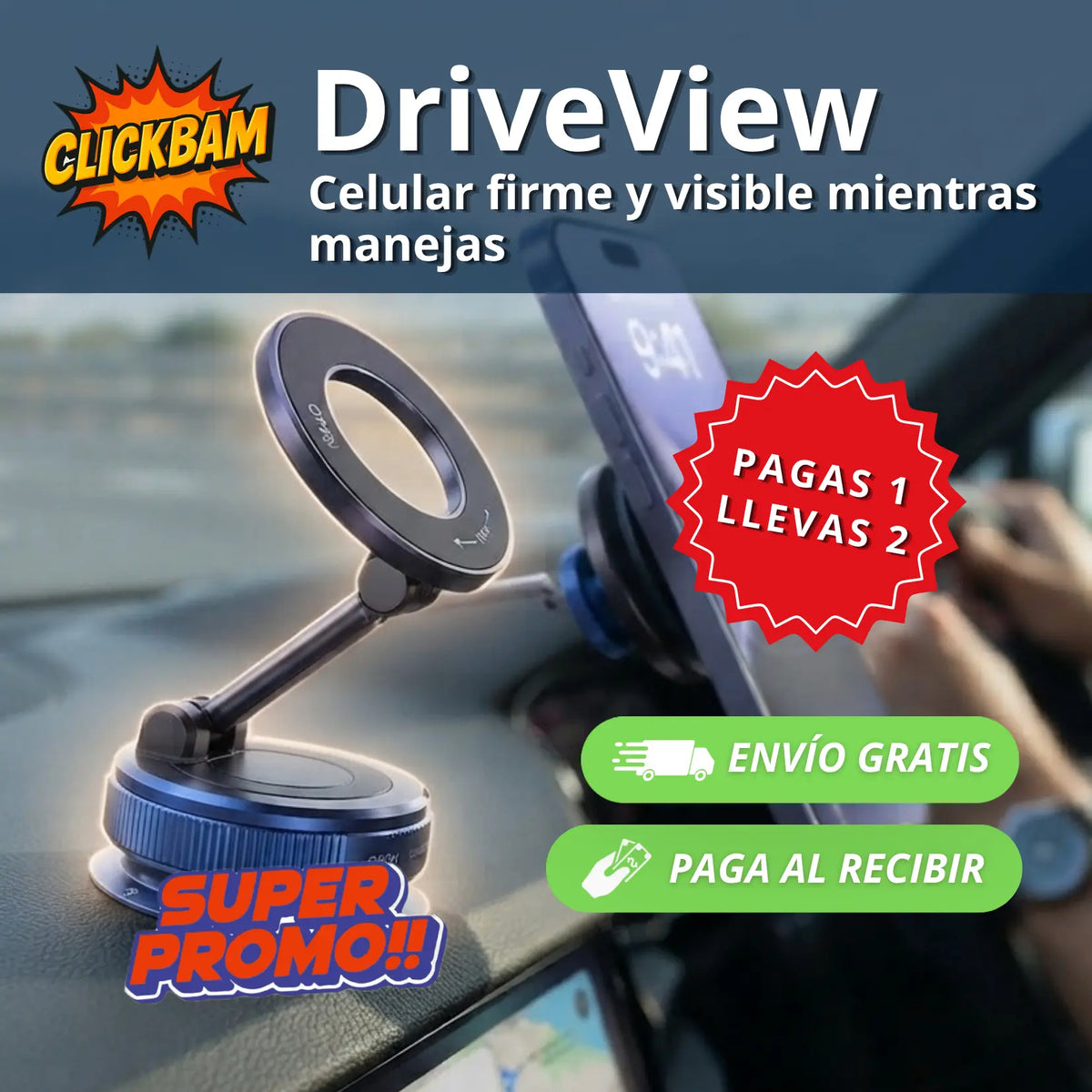 DriveView - Celular firme y visible mientras manejas